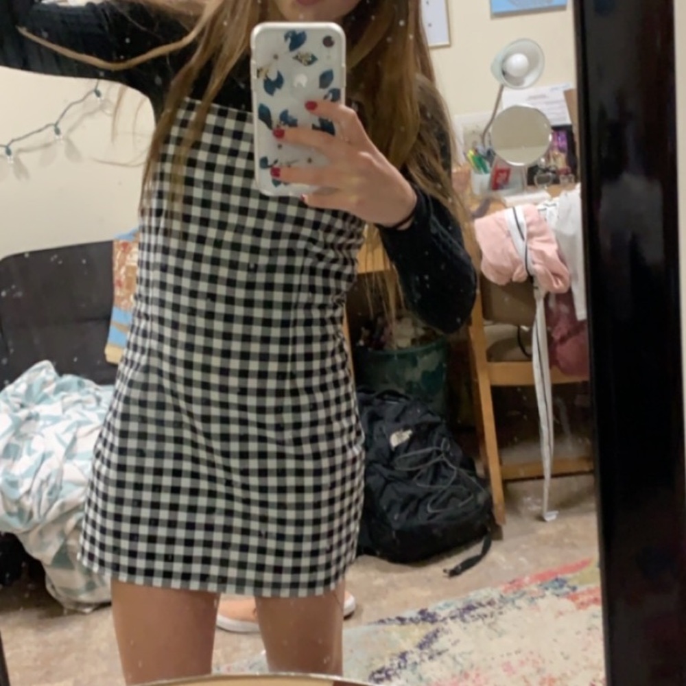 Black and white checker mini dress